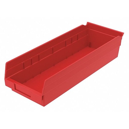 Shelf Storage Bin, 6-5/8 in W x 17-7/8 in L x 4 in H, 20 lb Load Capacity, Red, Plastic MPN:30138RED