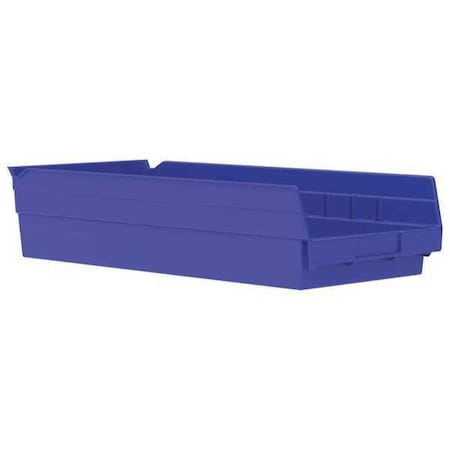 Shelf Storage Bin, Plastic, Blue, 4 in H, 8 3/8 in W, 17 7/8 in L MPN:30158BLUE