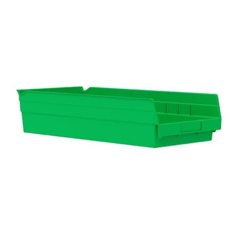 Shelf Storage Bin, Plastic, Green, 4 in H, 8 3/8 in W, 17 7/8 in L MPN:30158GREEN