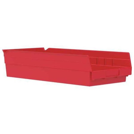 Shelf Storage Bin, Plastic, Red, 4 in H, 8 3/8 in W, 17 7/8 in L MPN:30158RED