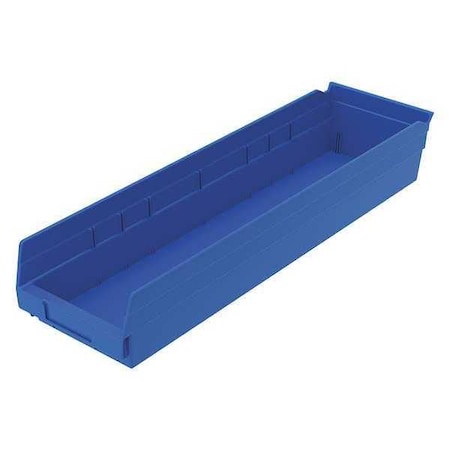 Shelf Storage Bin, Plastic, Blue, 4 in H, 6 5/8 in W, 23 5/8 in L MPN:30164BLUE
