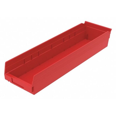 Shelf Storage Bin, Plastic, Red, 4 in H, 6 5/8 in W, 23 5/8 in L MPN:30164RED