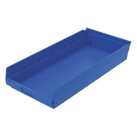 Shelf Storage Bin, Plastic, Blue, 4 in H, 11 1/8 in W, 23 5/8 in L MPN:30174BLUE