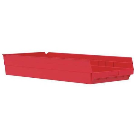 Shelf Storage Bin, Plastic, Red, 4 in H, 11 1/8 in W, 23 5/8 in L MPN:30174RED