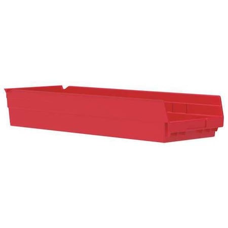 Shelf Storage Bin, Plastic, Red, 4 in H, 8 3/8 in W, 23 5/8 in L MPN:30184RED