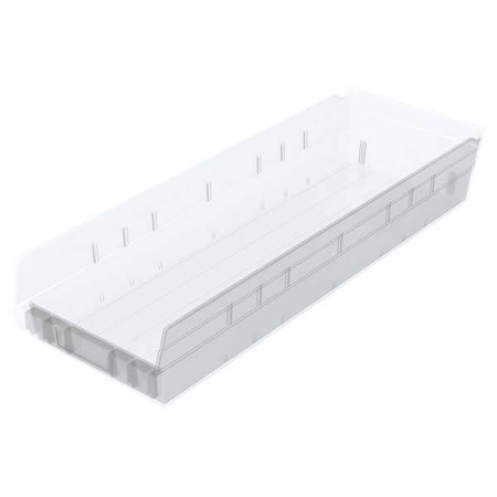 Shelf Storage Bin, Plastic, Clear, 4 in H, 8 7/8 in W, 23 5/8 in L MPN:30184SCLAR