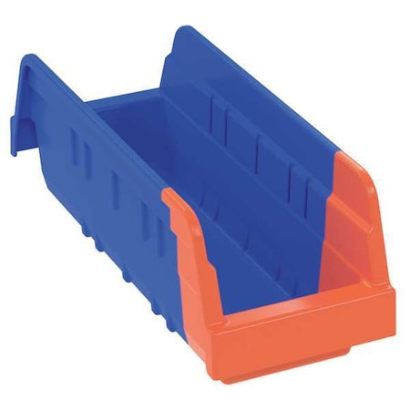 Shelf Storage Bin, Plastic, Blue/Orange, 4 in H, 4 1/4 in W, 11 5/8 in L MPN:36442BLUE
