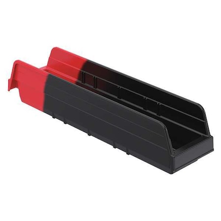 Shelf Storage Bin, Plastic, Black/Red, 4 in H, 4 1/8 in W, 17 7/8 in L MPN:36448BLKRED