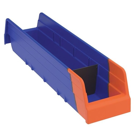 Shelf Storage Bin, Plastic, Blue/Orange, 4 in H, 4 1/8 in W, 17 7/8 in L MPN:36448BLUE