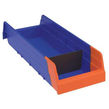 Shelf Storage Bin, Plastic, Blue/Orange, 4 in H, 6 5/8 in W, 17 7/8 in L MPN:36468BLUE