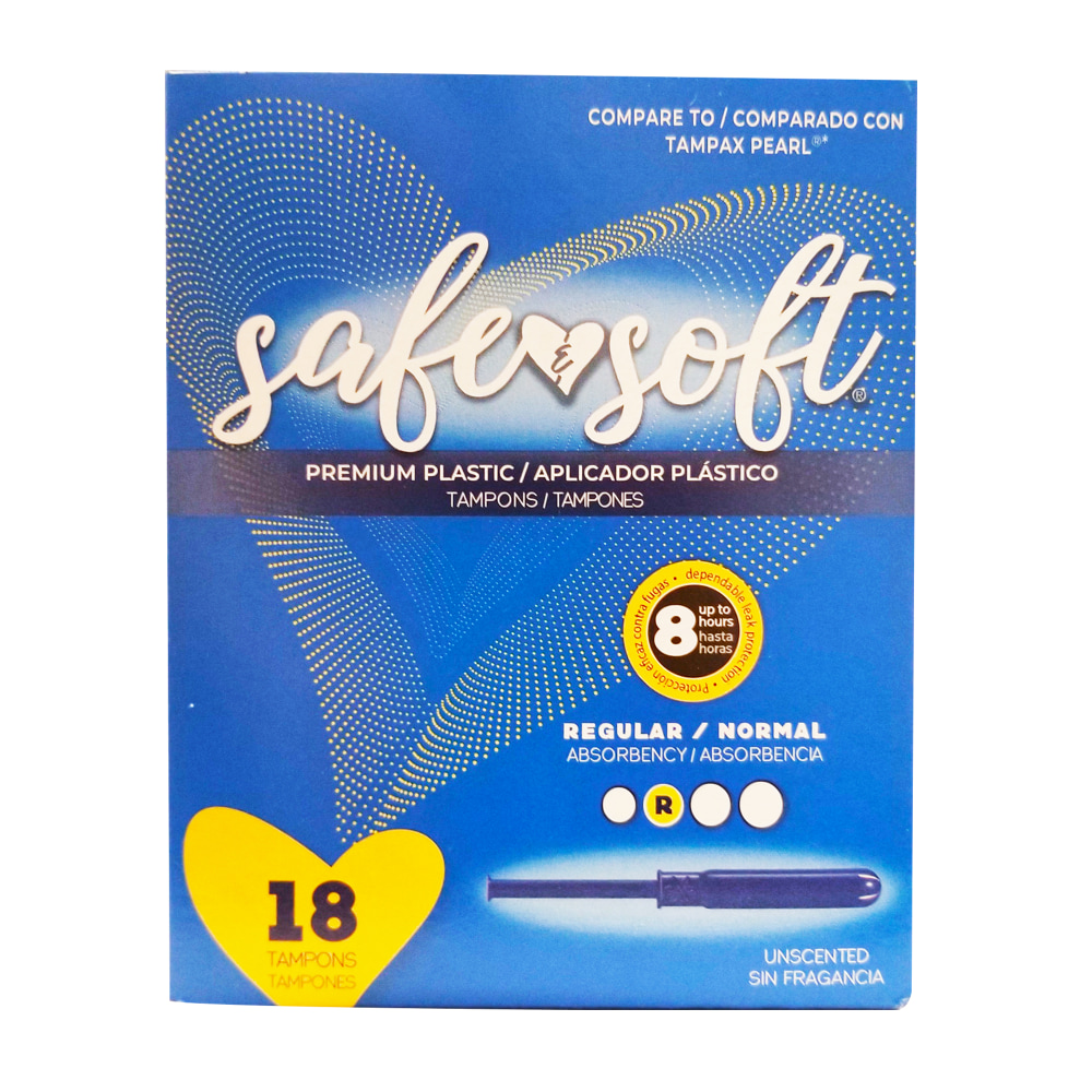 Hospeco Safe & Soft Plastic Applicator Tampons, Regular Absorbency, 18 Tampons Per Box, Case Of 12 Boxes MPN:811218