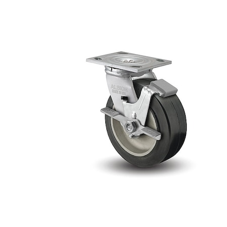 Plate Caster, Swivel, Rubber, 7 1/4