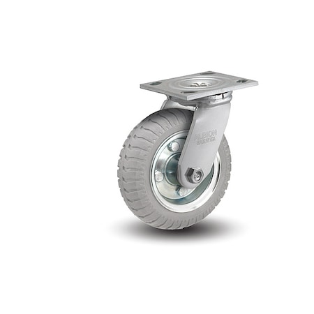 Plate Caster, Swivel, Rubber, 7 1/4