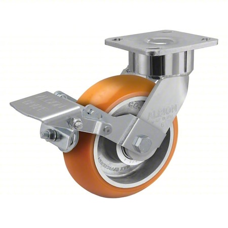 Plate Caster, Swivel, Polyurethane, 7 1/2