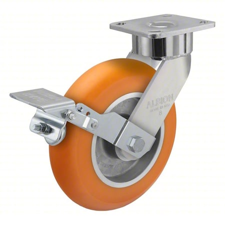 Plate Caster, Swivel, Polyurethane, 9 1/2