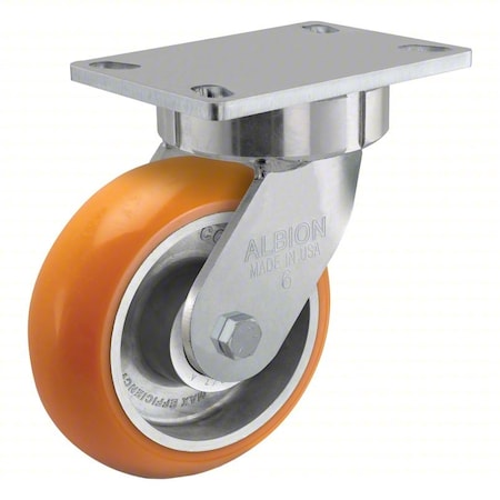 Plate Caster, Swivel, Polyurethane, 7 1/2