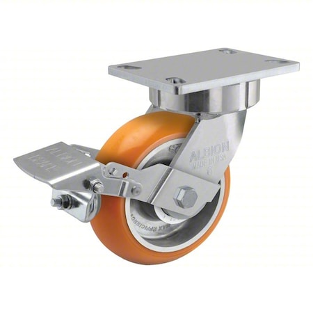 Plate Caster, Swivel, Polyurethane, 7 1/2