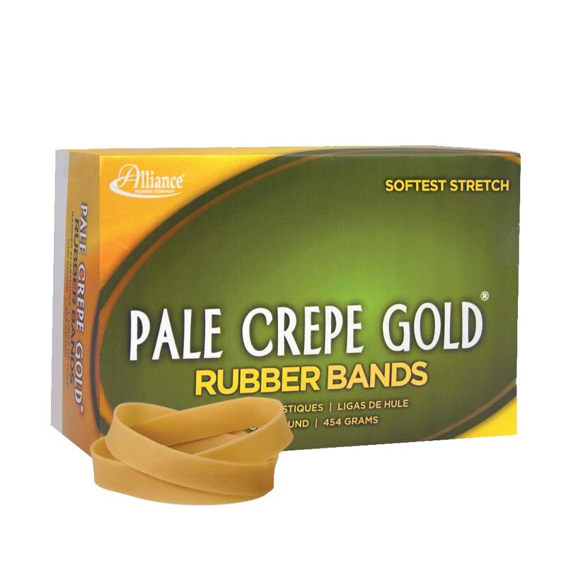 Alliance Rubber Pale Crepe Gold Rubber Bands, Size #84 (3-1/2in x 1/2in), Golden Crepe, Approx. 240 Bands per 1 lb. Box MPN:20845