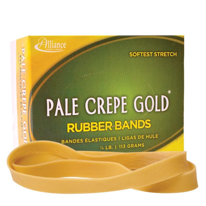 Alliance Rubber Pale Crepe Gold Rubber Bands In 1/4-Lb Box, #107, 7in x 5/8in, Box Of 15 MPN:21079
