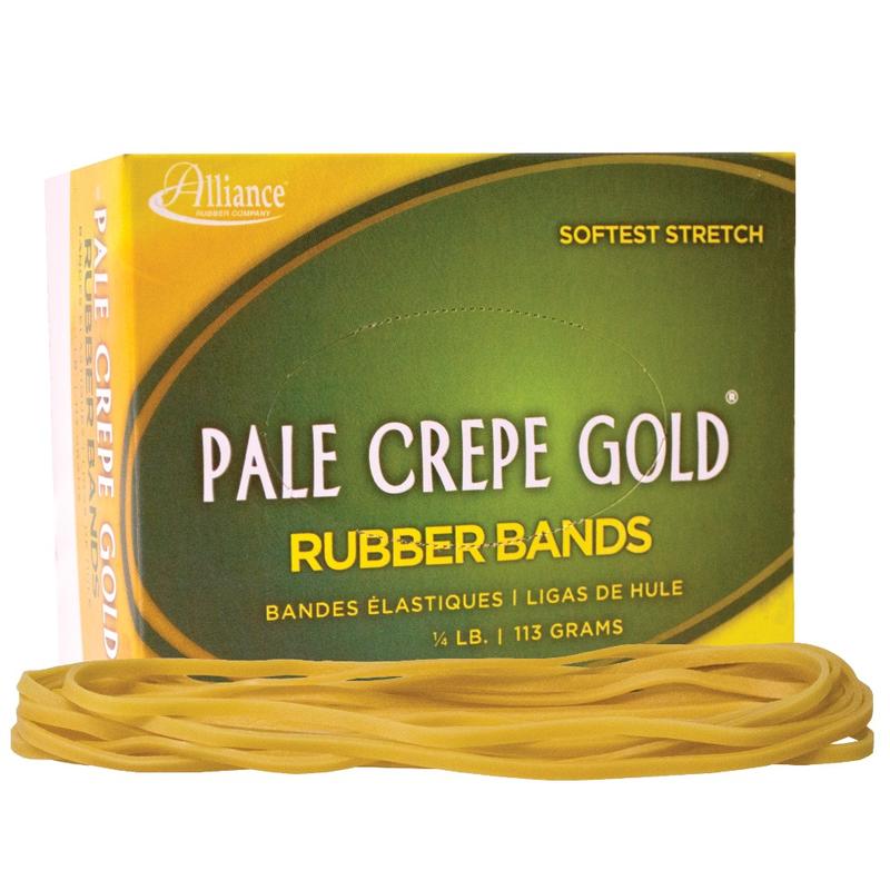 Alliance Rubber Pale Crepe Gold Rubber Bands In 1/4-Lb Box, #117B, 7in x 1/8in, Box Of 75 MPN:21409