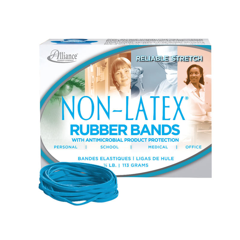 Alliance Rubber Non-Latex Rubber Bands with Antimicrobial Protection, Size #33 (3-1/2in x 1/8in), Cyan, Approx. 180 Bands per 1/4 lb. Box MPN:42339