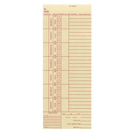 Bi-Weekly Time Cards, PK1000 MPN:AMA5200-2