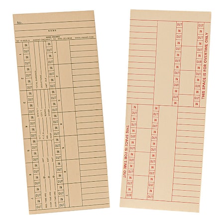 Payroll Time Card, Double Sided, PK1000 MPN:NK14-4505A