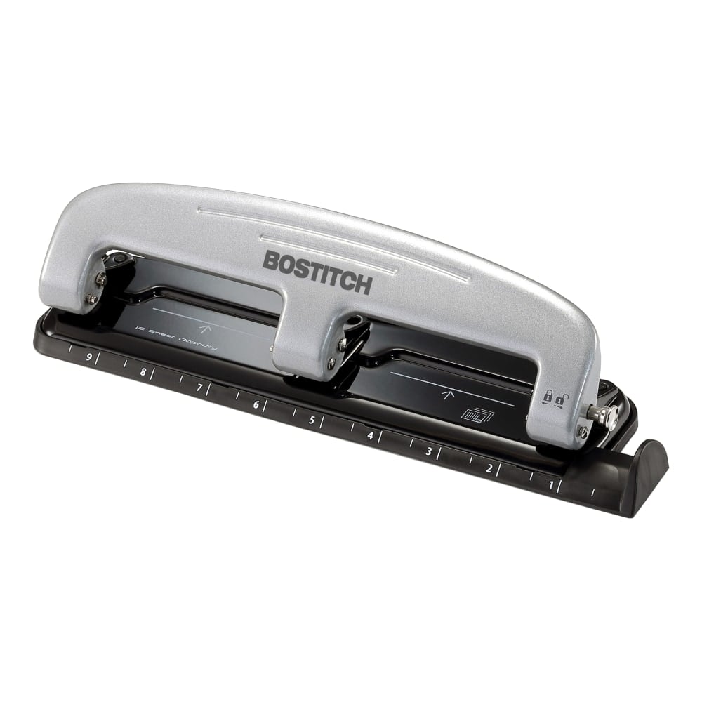 Bostitch EZ Squeeze Three-Hole Punch, 12 Sheet Capacity, Black/Silver MPN:2101