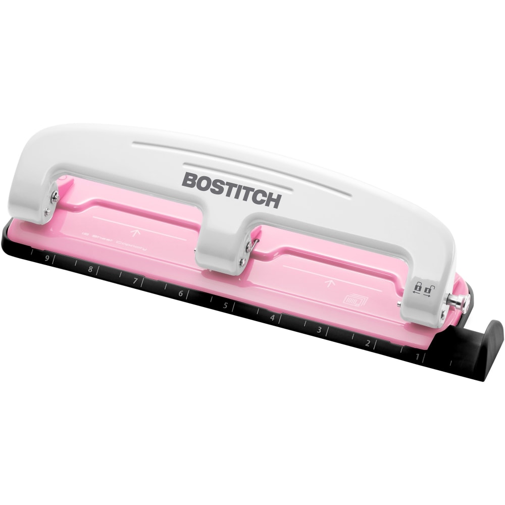 Bostitch EZ Squeeze Three-Hole Punch, InCourage, 12 Sheet Capacity, Pink/White MPN:2188