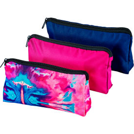 Lockermate® by Bostitch® Printed Fabric Pencil Pouch Blue/Pink/Watercolor 3/Pack 24370-NFWC-3PK