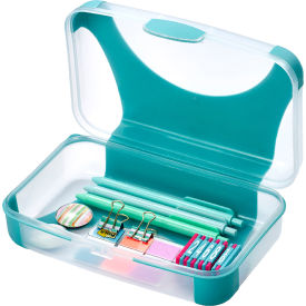 Lockermate® by Bostitch® Hard Durable Plastic Pencil Box Kid-Friendly Design Teal/Clear 91160-TL25
