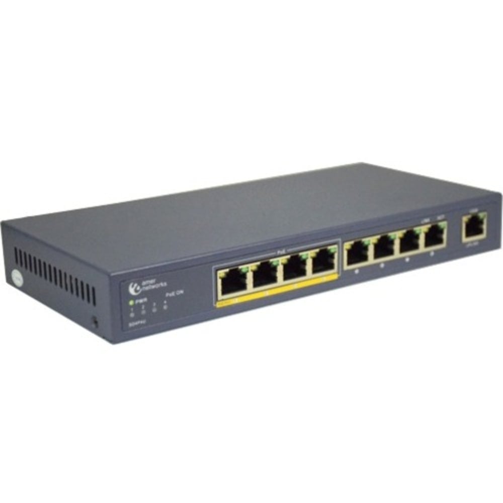 Amer 8+1 Port 10/100 Switch with 4 x PoE Ports and 5 x 10/100 - 9 Ports - Fast Ethernet - 10/100Base-TX - 2 Layer Supported - Twisted Pair - Desktop, Wall Mountable, Under Table - 3 Year Limited Warranty MPN:SD4P4U