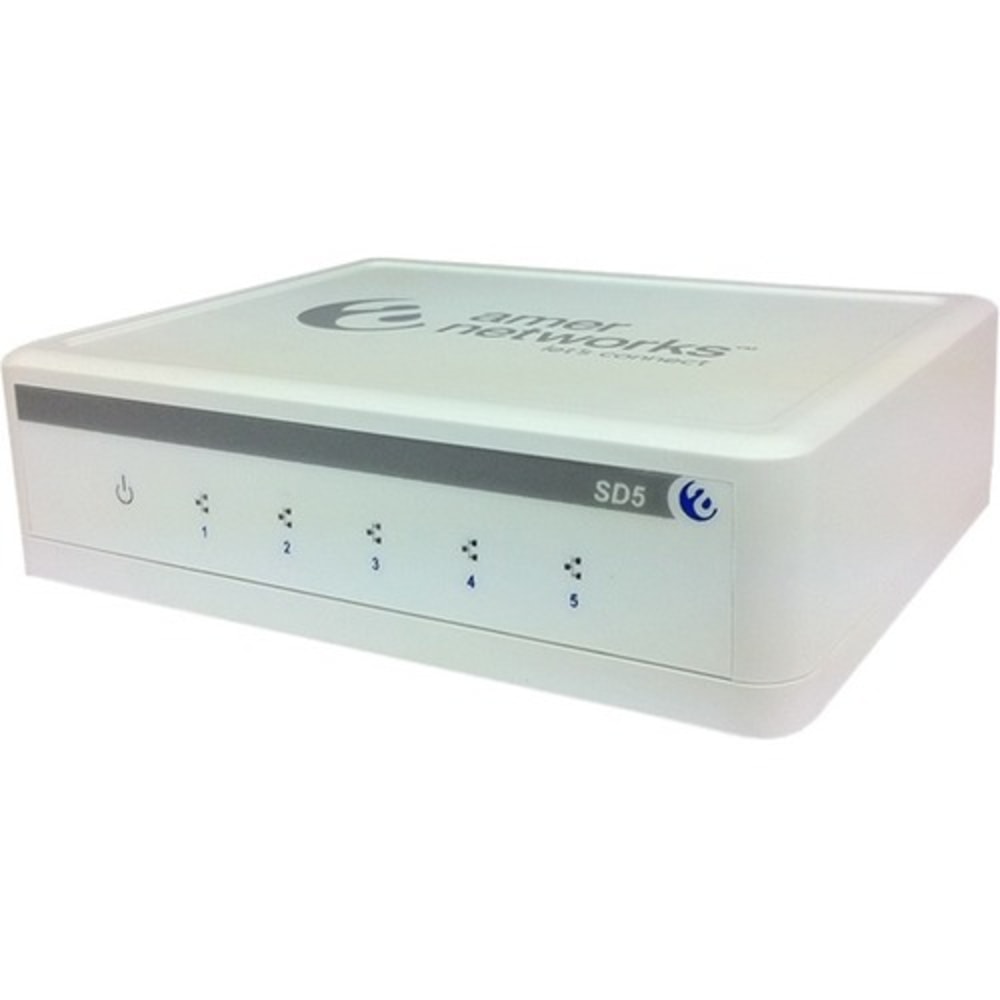 Amer SD5 Ethernet Switch - 5 Ports - Fast Ethernet - 10/100Base-TX - 2 Layer Supported - Twisted Pair - Desktop - Lifetime Limited Warranty (Min Order Qty 4) MPN:SD5