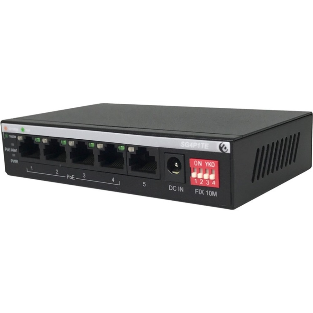 Amer SG4P1TE - Switch - unmanaged - 4 x 10/100/1000 (PoE) + 1 x 10/100/1000 - desktop - PoE+ (60 W) MPN:SG4P1TE