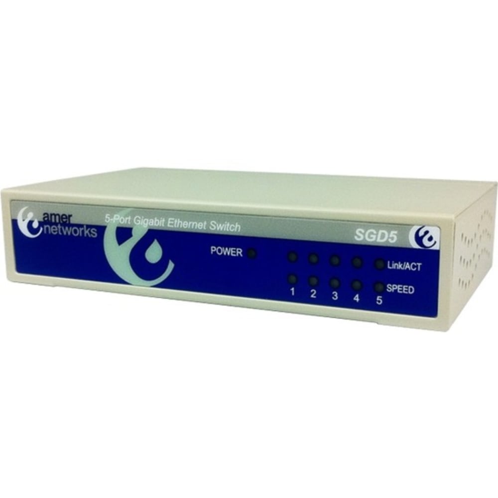Amer SGD5 Ethernet Switch - 5 Ports - Gigabit Ethernet, Fast Ethernet - 10/100/1000Base-T - 2 Layer Supported - Twisted Pair - Desktop - Lifetime Limited Warranty (Min Order Qty 2) MPN:SGD5