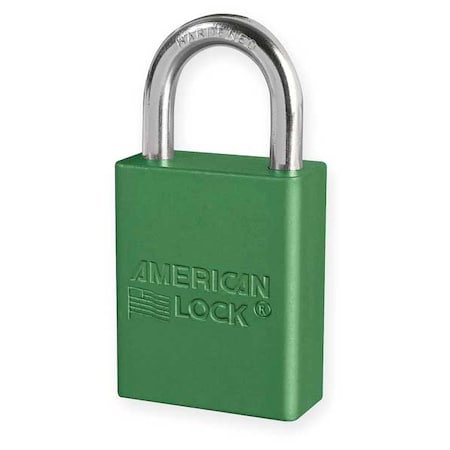 Lockout Padlock, Keyed Alike, Aluminum, Green, 1 in Shackle Height, 1 1/2 in Body Width MPN:A1105KAGRN