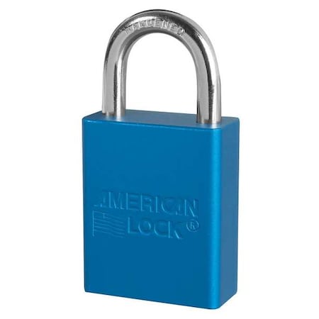 Lockout Padlock, Keyed Alike, Aluminum, Blue, 1 in Shackle Height, 1 1/2 in Body Width, 12 PK MPN:A1105KAS12BLU