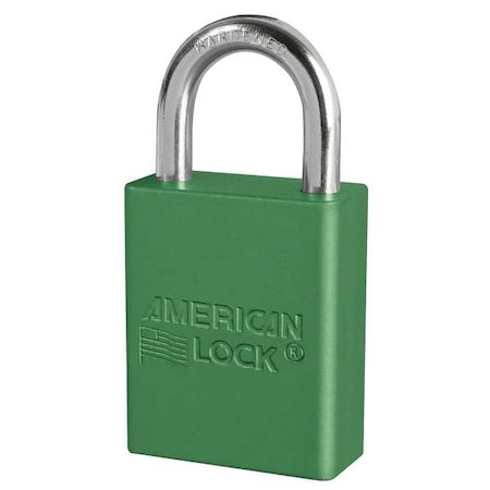 Lockout Padlock, Keyed Alike, Aluminum, Green, 1 in Shackle Height, 1 1/2 in Body Width, 12 PK MPN:A1105KAS12GRN
