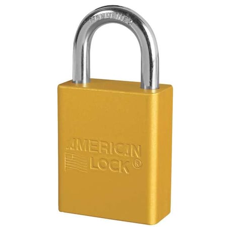 Lockout Padlock, Keyed Alike, Aluminum, Yellow, 1 in Shackle Height, 1 1/2 in Body Width, 12 PK MPN:A1105KAS12YLW