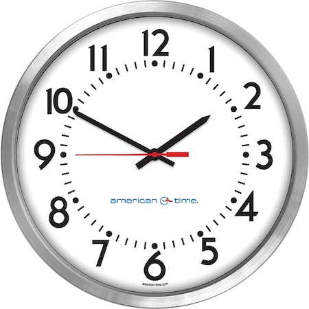 Clock, Silver Case, Analog, 16-1/4