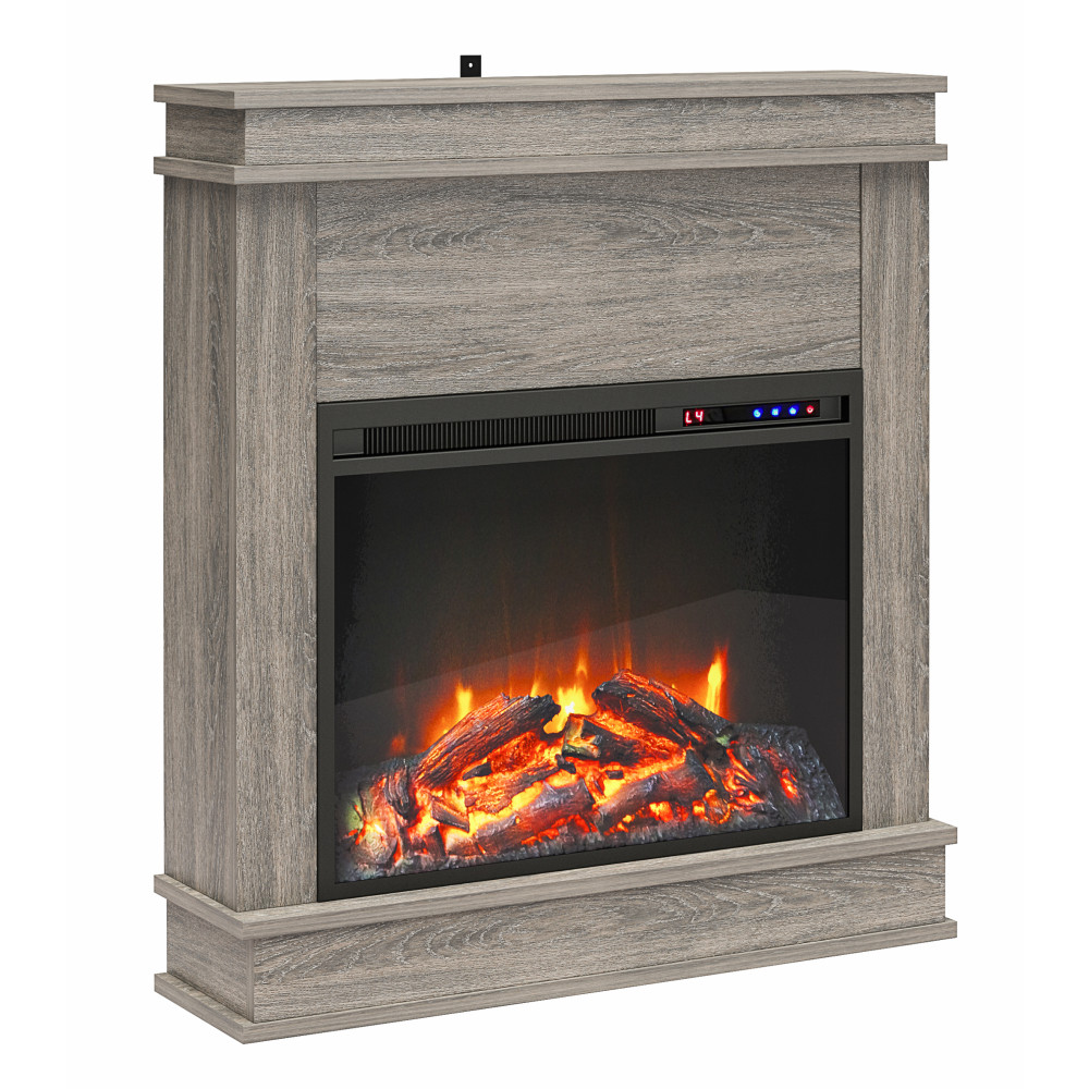 Ameriwood Home Mateo Electric Fireplace With Mantel, 32-7/8inH x 29-3/4inW x 7-3/4inD, Gray Oak MPN:1277344COM
