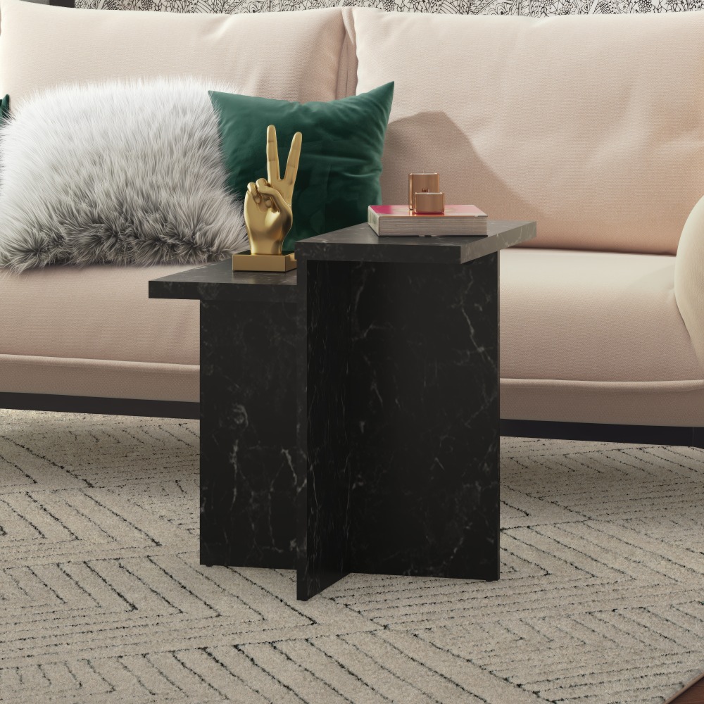 Ameriwood Home CosmoLiving By Cosmopolitan Brielle Rectangle Accent Table, 24inH x 22inW x 22inD, Black Marble MPN:1617899COM