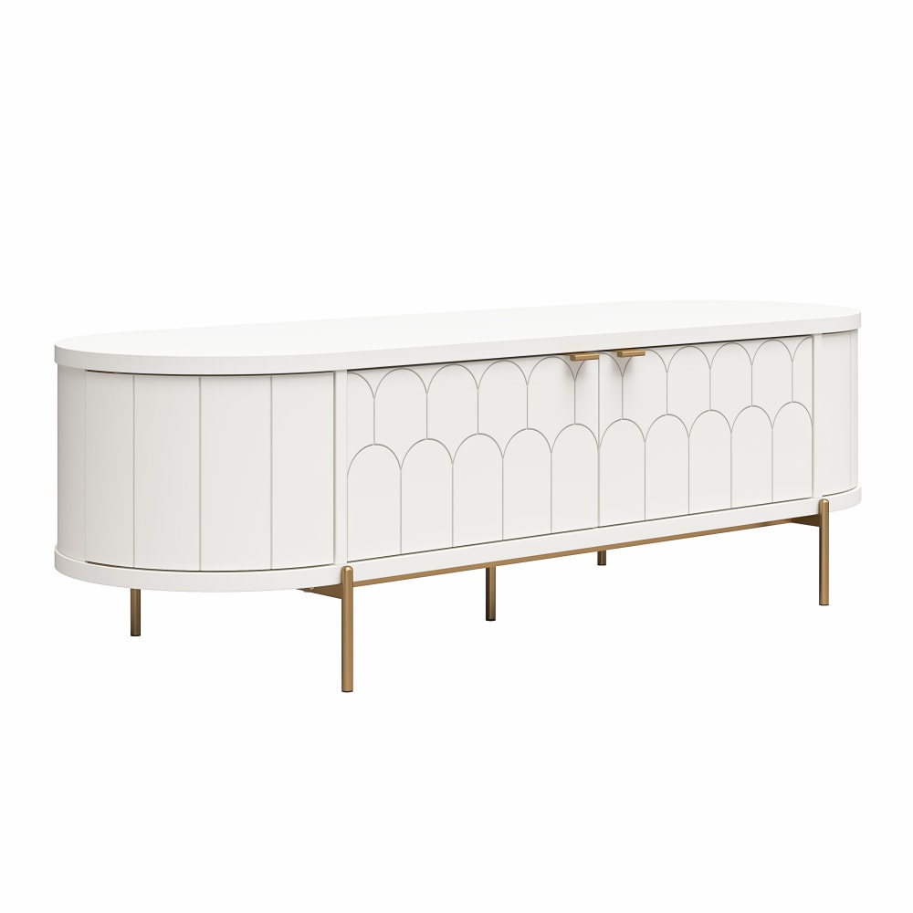CosmoLiving by Cosmopolitan Anastasia Modern Scalloped Oval TV Stand For TVs Up To 65in, 18-7/16inH x 59-1/2inW x 21inD, White/Brassy Gold MPN:3863013COM