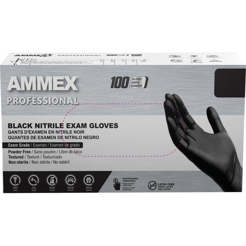 Ammex Professional Powder-Free Exam-Grade Nitrile Gloves, Medium, Black, Box Of 100 Gloves (Min Order Qty 9) MPN:ABNPF44100