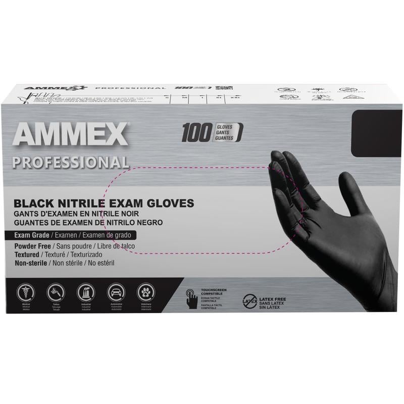 Ammex Professional Powder-Free Exam-Grade Nitrile Gloves, Large, Black, Box Of 100 Gloves (Min Order Qty 10) MPN:ABNPF46100