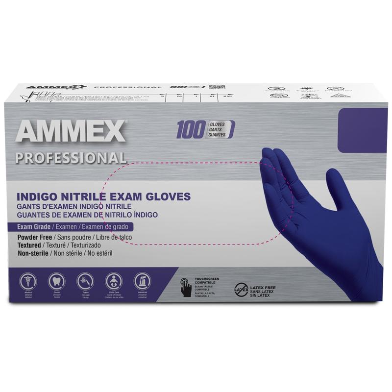 Ammex Professional Indigo Disposable Powder-Free Nitrile Exam Gloves, Small, Box Of 100 Gloves (Min Order Qty 4) MPN:AINPF42100