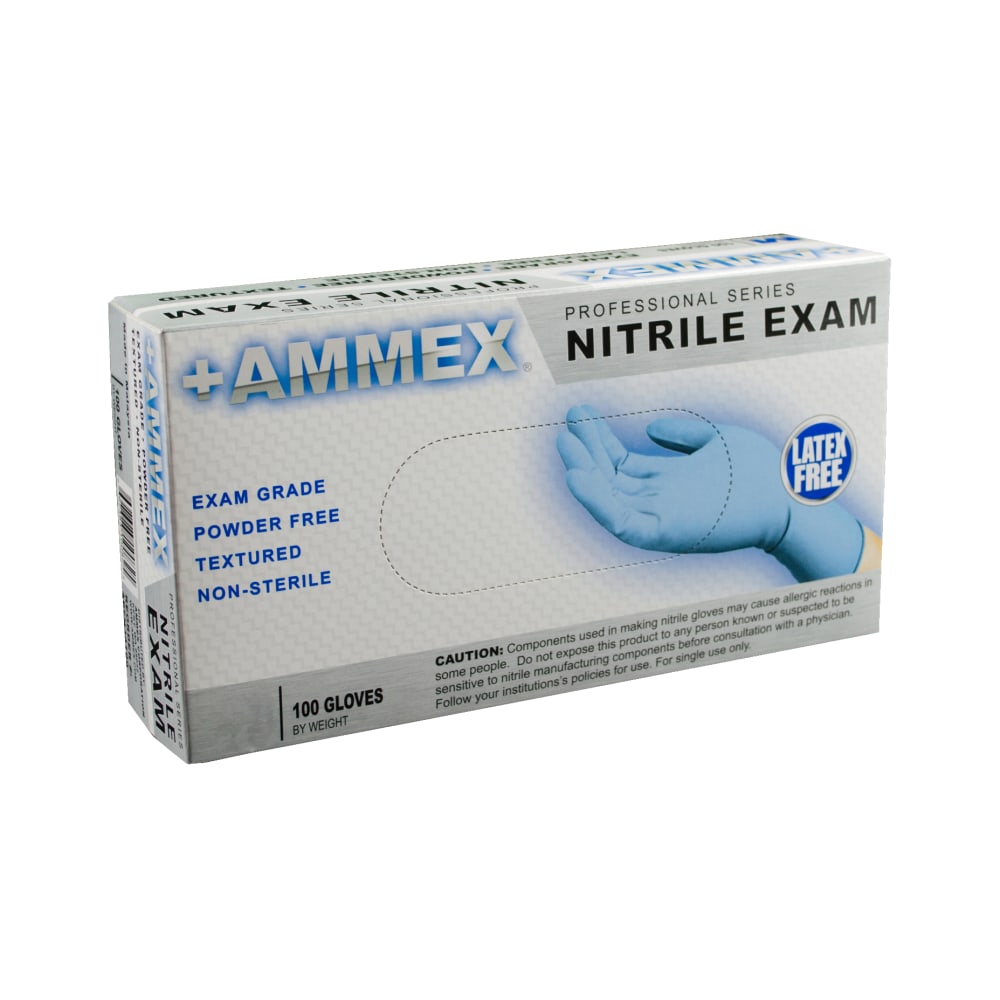 Ammex Professional Disposable Powder-Free Nitrile Exam-Grade Gloves, Small, Blue, Box Of 100 Gloves (Min Order Qty 6) MPN:APFN42100-BX