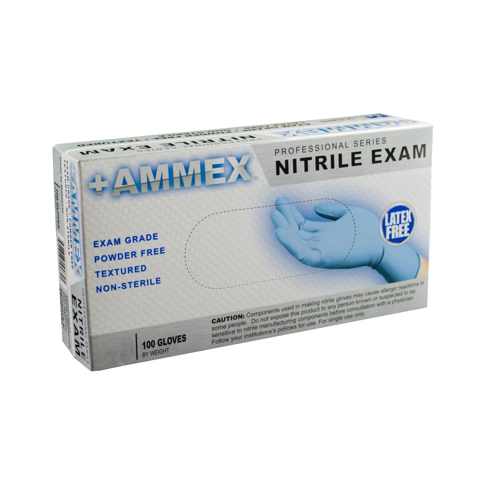 Ammex Professional Disposable Powder-Free Nitrile Exam-Grade Gloves, Small, Blue, Box Of 100 Gloves MPN:APFN42100-BX