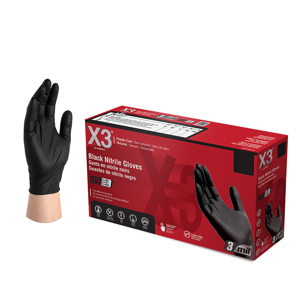 X3 Nitrile PF Gloves, Small, Black, Box of 100 Gloves MPN:BX342100