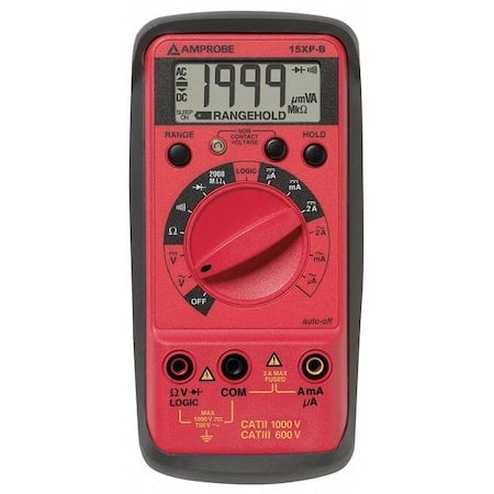 Digital Multimeter, 600 V Max DC, 200 V Max AC, Average, 2, 000 Instrument Counts, Backlit LCD MPN:15XP-B
